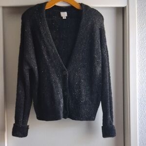 A New Day Black Eyelash Fuzzy Glitter Cardigan Sweater Whimsigoth XS
